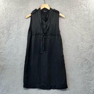 CLUB MONACO Shift Dress Womens 4 Black Rayon Sleeveless Tie Utility Minimalist